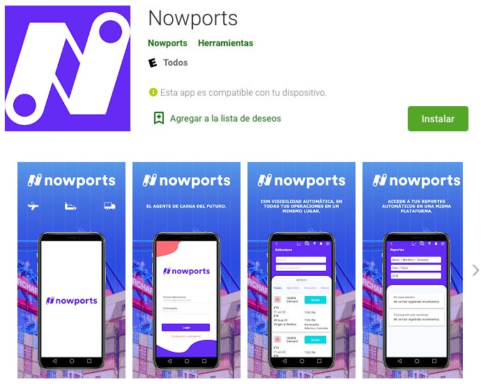 Aplicación de Nowports en Google Play